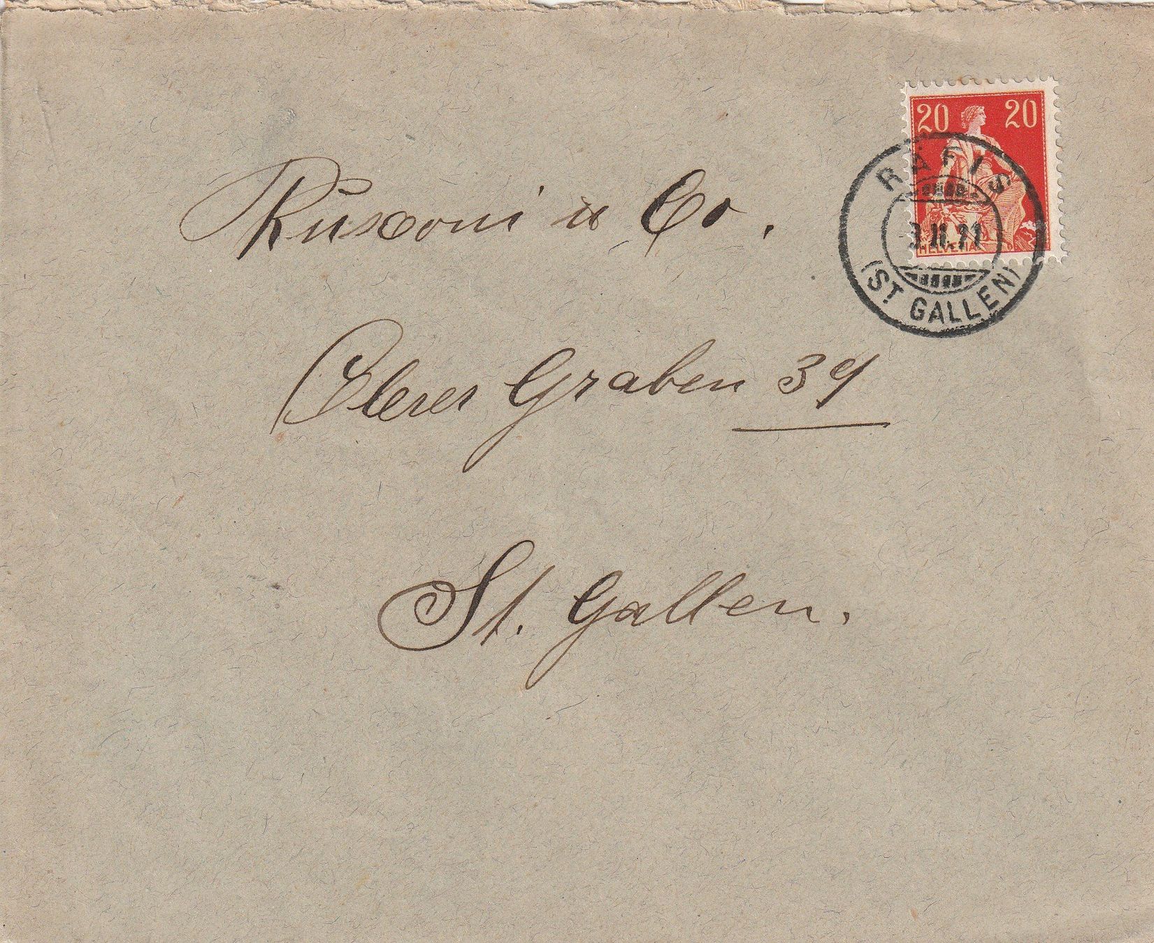 Tutti i francobolli: SG, Brief Räfis-top Stempel - 1921 – Usato da uttwil venduto da Koehlerfred