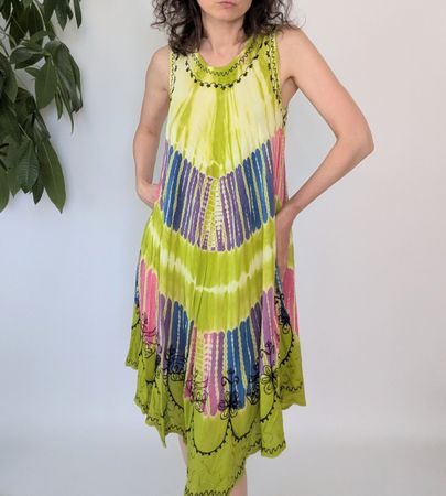 Kleid Batik Muster Stickerei 100% Viskose Gr.M