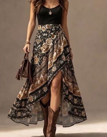 Gonna lunga di viscosa floreale con spacc👌tgM/L nuovo