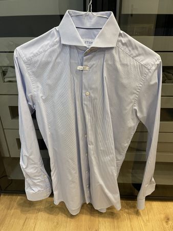 Eton Slim Fit Men’s Shirt, Size 38, Light Blue Stripes