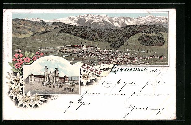 Cartoline postali: Litho Einsiedeln, Totalansicht, Kloster – Usato da Berlin venduto da bartko-reher
