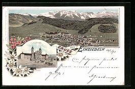 Litho Einsiedeln, Totalansicht, Kloster