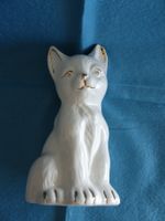 ältere Porzellan - Katze weiss + vergoldet