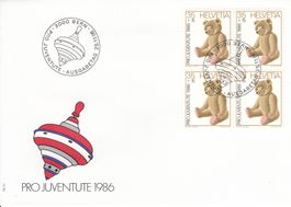 1986 Pro Juventute Viererblockserie  4 FDC