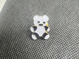 Emaille Anstecker Teddy Bär Panda Weiss Schwarz Goldrand