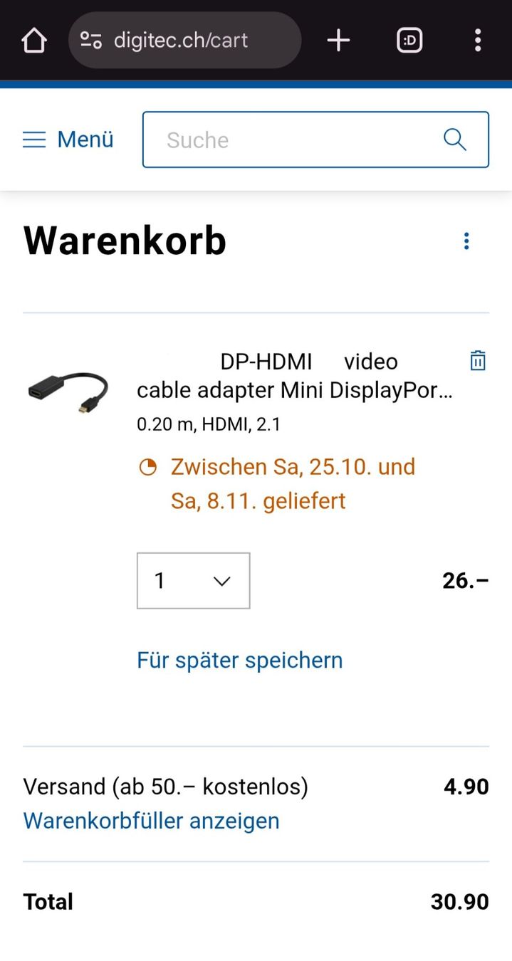 Unità & Adattatore: Mini DisplayPort --> HDMI Adapter / Digitec CHF 30.90 / DP – Nuovo e nell'imballaggio originale da Uster venduto da -FPS- 1