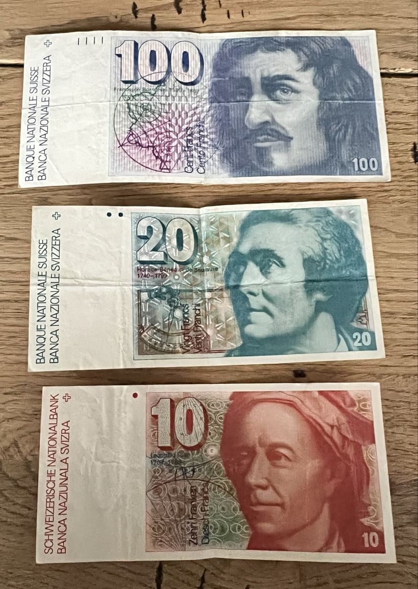 Banknoten: 100 Franken Note 20 Franken Note 10 Franken Note Schweiz  – Gebraucht aus Sevelen von Ritiplampi