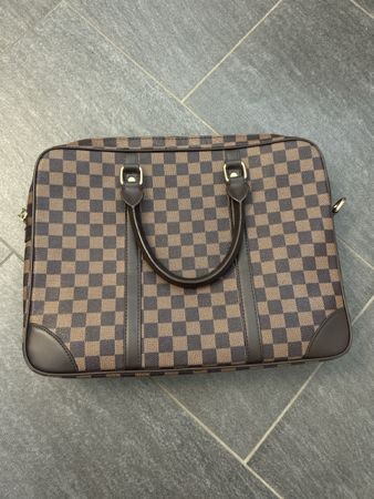  Tasche braun kariert Leder guter Zustand
