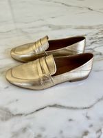 Woman’s Elegant Gold Leather Loafers - Size 38