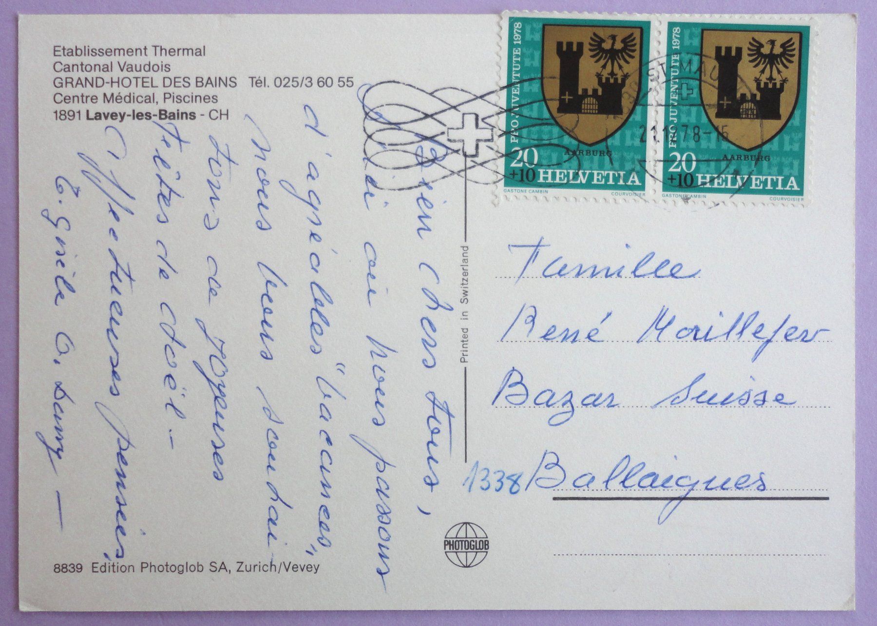 Cartoline postali: Lavey-les-Bains – Usato da Fétigny venduto da Billy2miny 1