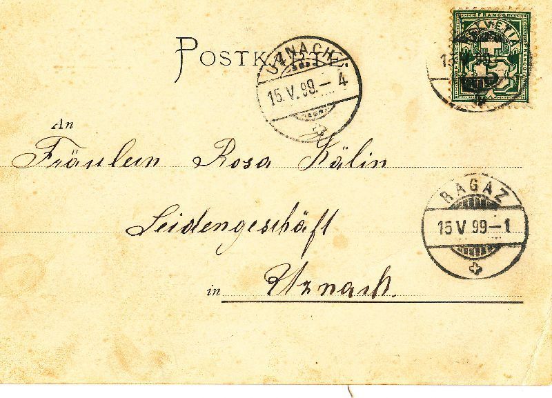 Cartoline postali: Ragaz Pfäffer - Gruss von Quelle + 1899 – Usato da Emmenbrücke venduto da teestube 1