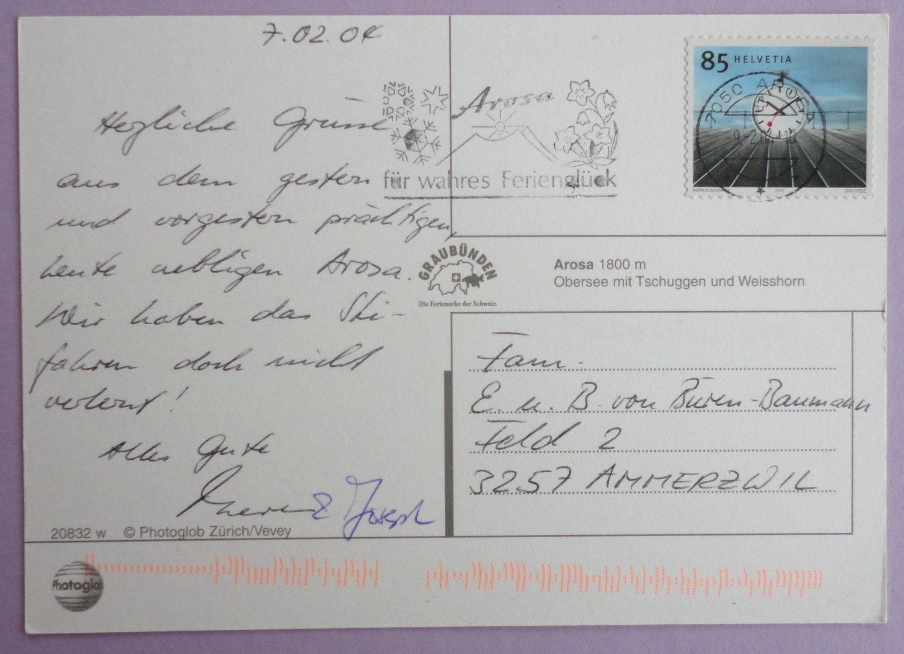 Cartoline postali: Arosa 1800 m – Usato da Fétigny venduto da Billy2miny 1