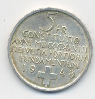 Schweiz 5 Franken 1948 100 Jahre Bundesverfassung Silbermünz