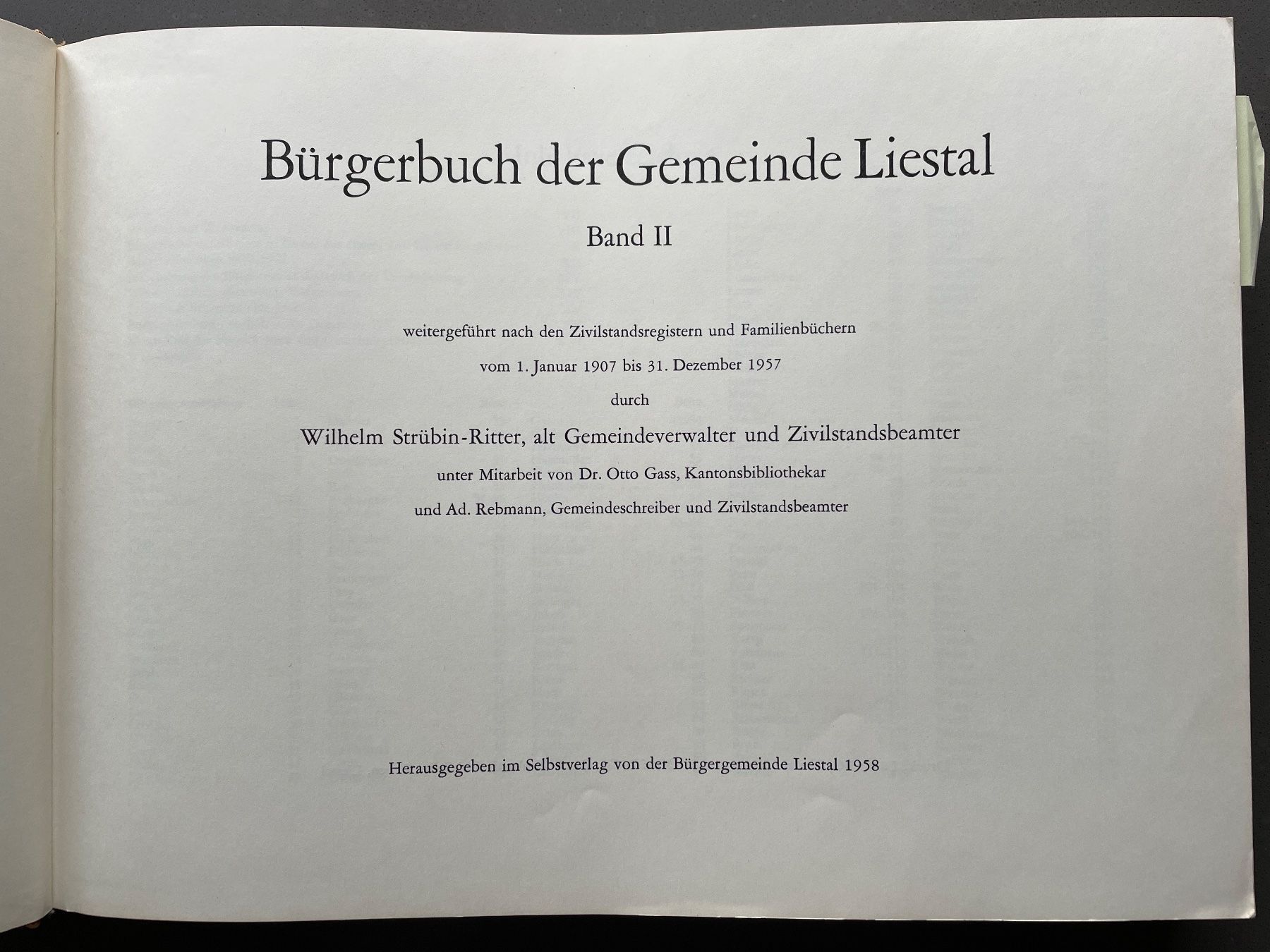 Bücher: Bürgerbuch der Gemeinde Liestal 1958 – Gebraucht aus Adligenswil von Treegarden 1