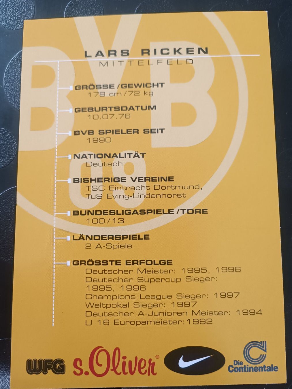 Autographes: Lars Ricken - BVB - Handsignierte alte Karte – D'occasion à Menziken par Artographs 1