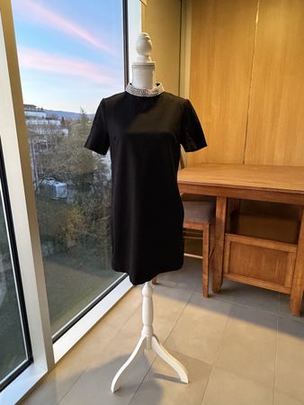 Mango Suit Dress, Size L, Black with Pearl Collar Detail
