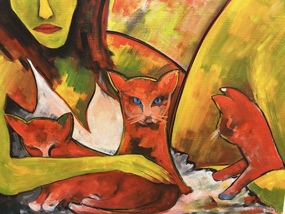 Tableaux: Acrylbild "Katzen", H. Eberle, 60x60cm, signiert – D'occasion à Rüti ZH par Walti0 2