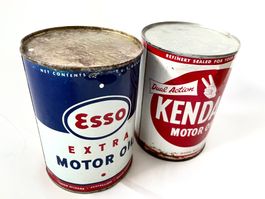 2 alte Öl Dosen Kendal Esso # Oldtimer Shell Emaille BP