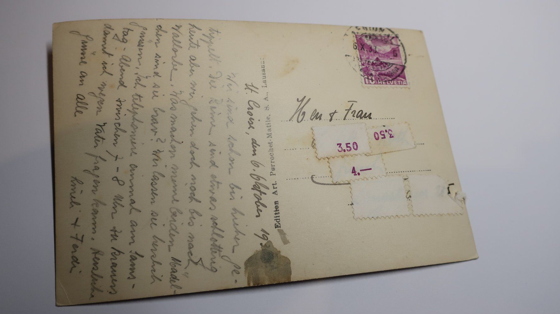 Cartes postales: Ste Croix  N°8242 1933 – Défectueux à Cormoret par Pascalll2001 5