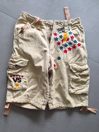 Short cargo unisexe brodé, taille 30 (US) beige