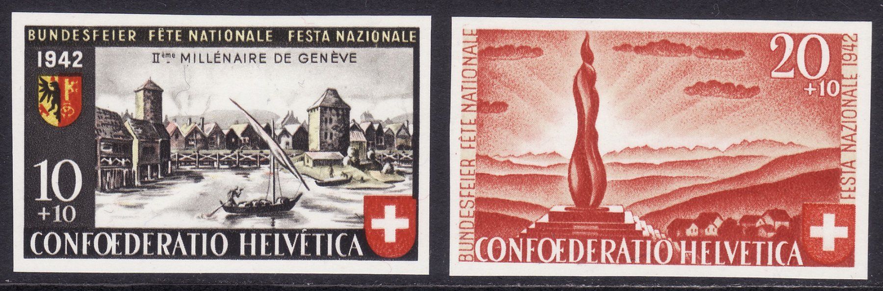 Tutti i francobolli: Bundesfeier SBK-Nr. 17 + 18 postfrisch ** – Nuovo e nell'imballaggio originale da Gränichen venduto da Teufenthaler