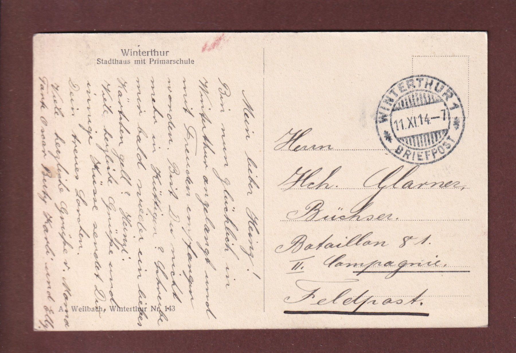 Cartoline postali: WINTERTHUR - Stadthaus - Primarschule - 1914 – Usato da Pully venduto da nicecards 1