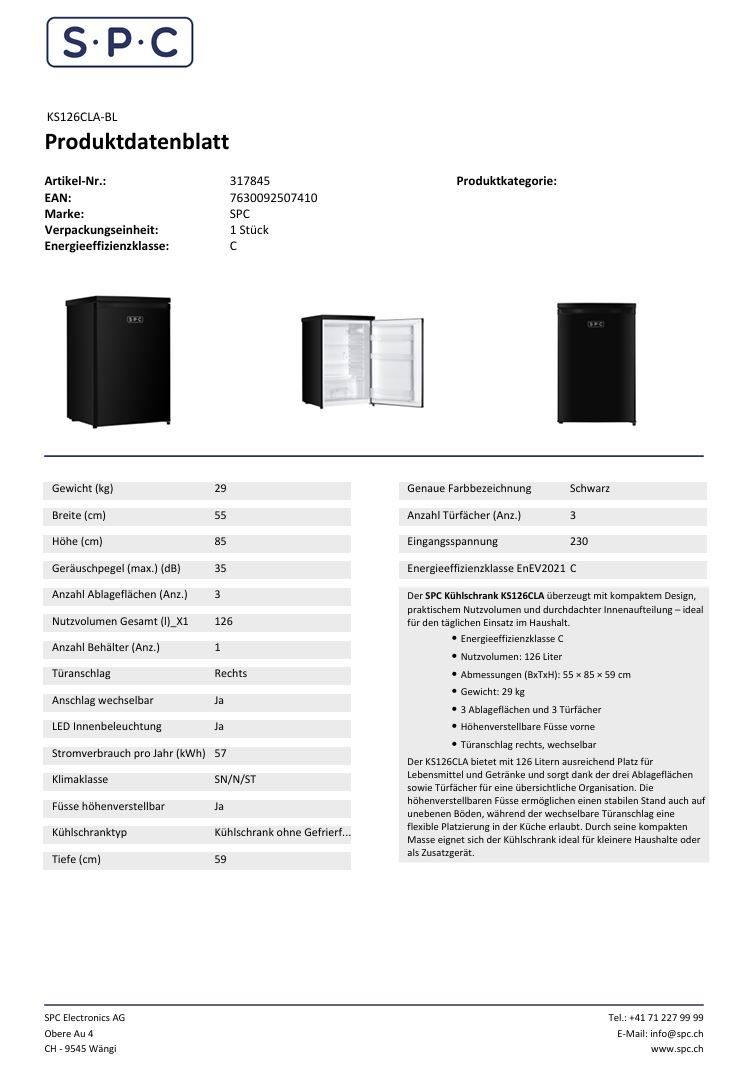 SPC Frigoriferi: Kühlschrank KS126CLA-BL – Nuovo e nell'imballaggio originale da Wängi venduto da SPCSHOP 4