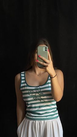 green and white striped tank top