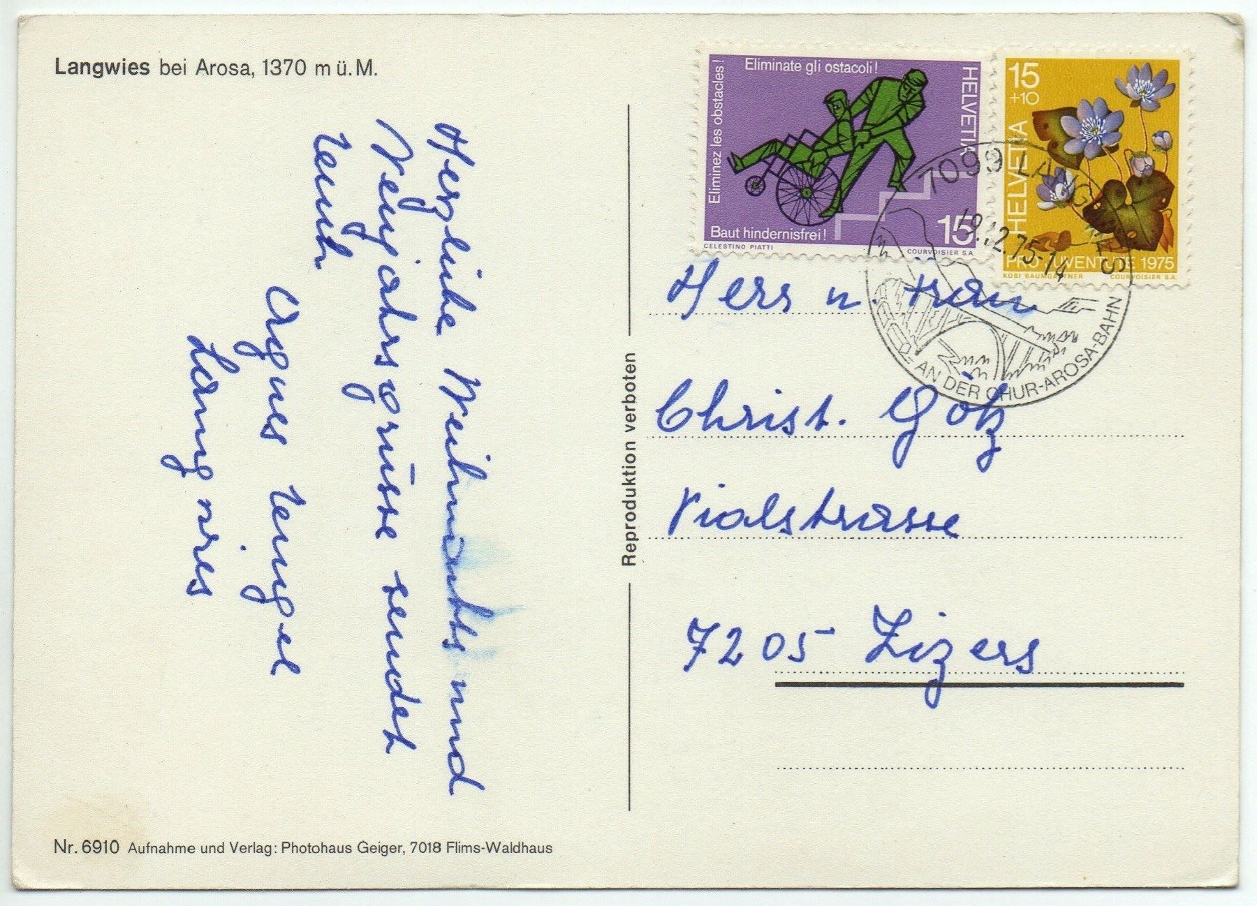 Cartes postales: LANGWIES b. Arosa, Chur-Arosa-Bahn – D'occasion à Jona par philajona 1