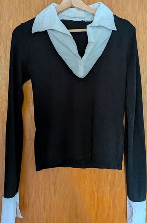 Damen Pullover mit Hemdkragen schwarz weiss