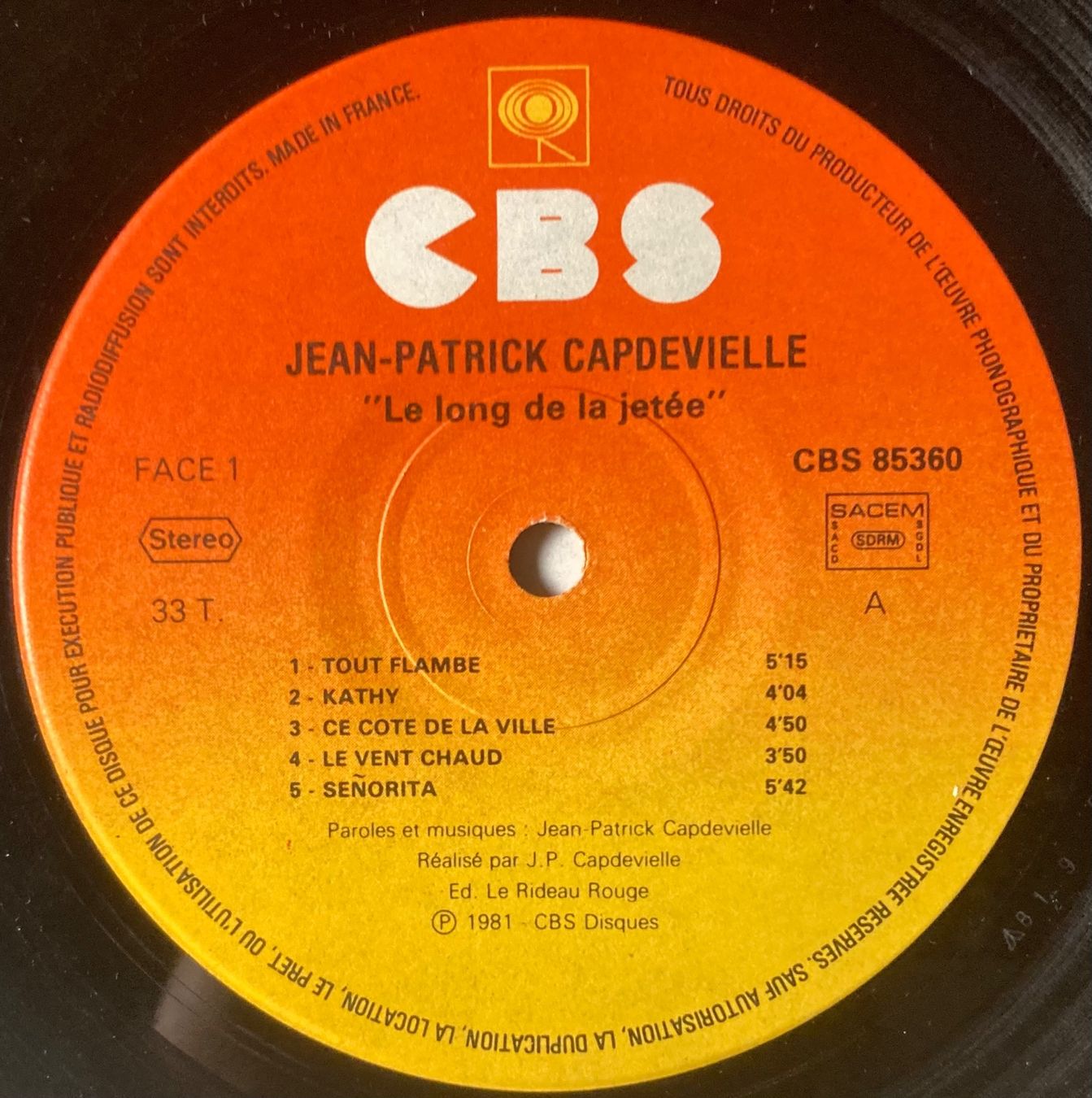 Dischi in vinile: JEAN-PATRICK CAPDEVIELLE - LE LONG DE LA JETÉE – Usato da Poliez-Pittet venduto da Newtown-Records 3