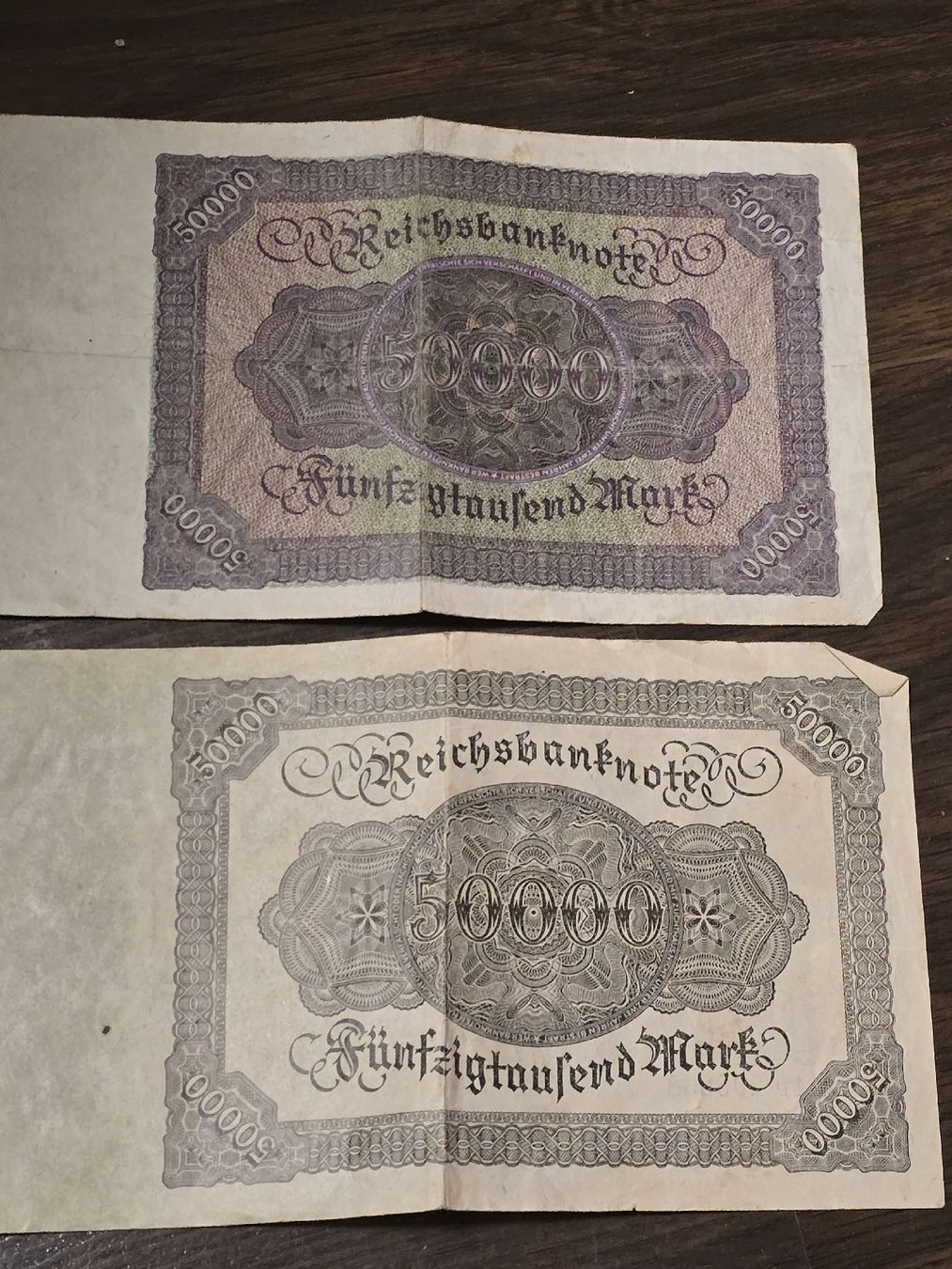 Banknoten: 2x Reichsbanknote 50000 Mark, Berlin 1922,  – Gebraucht aus BADEN von Sprinz 3