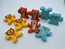 Holztiere Stapelfiguren, Löwe, Tiger, Bär