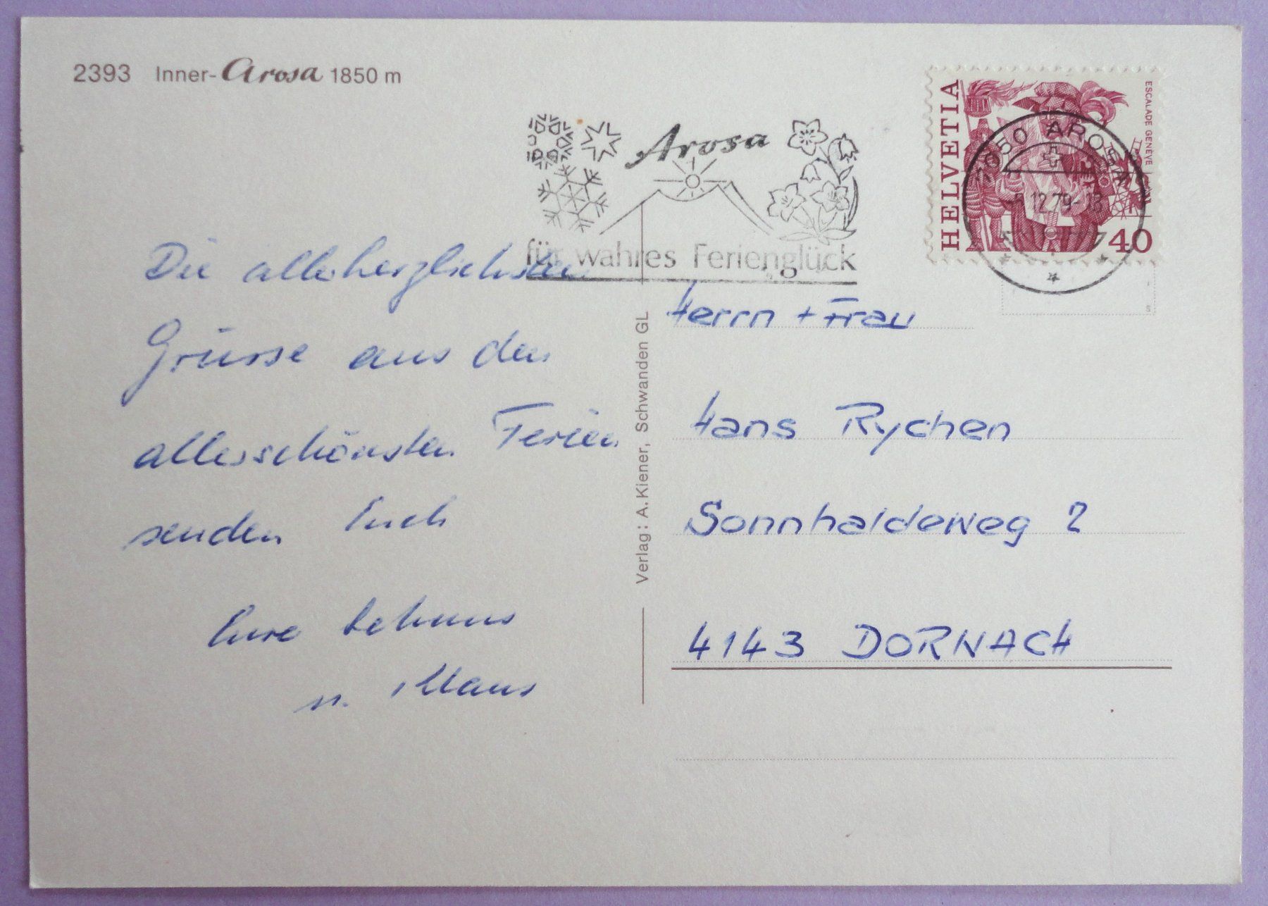 Cartoline postali: Iner-Arosa 1850 m – Usato da Fétigny venduto da Billy2miny 1