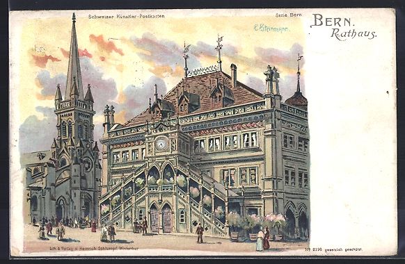 Cartoline postali: Charles Homualk: Bern, Rathaus mit Passa – Usato da Berlin venduto da bartko-reher