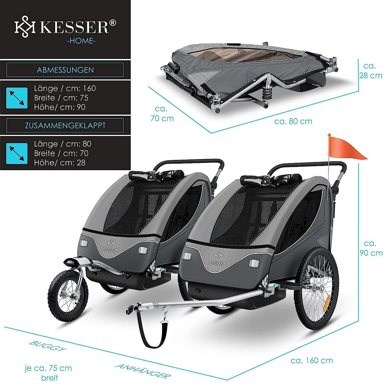 Rimorchi: Kesser Kinderanhänger 2in1 grau – Nuovo e nell'imballaggio originale da Bottighofen venduto da zaap 6