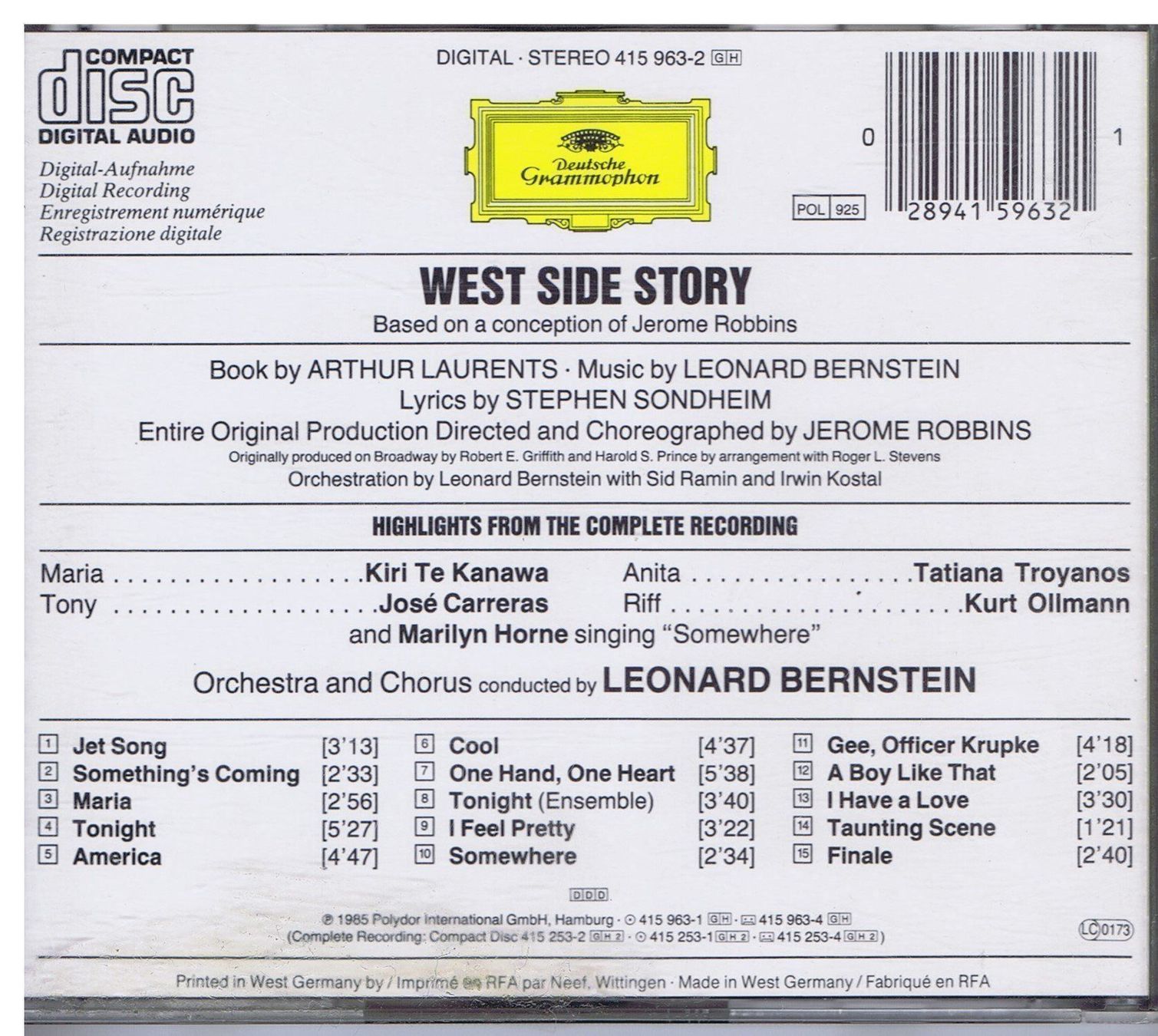 CD: West Side Story / Dirigent L. Bernstein – Usato da Unterengstringen venduto da Lastchance 1