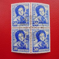 1936, J80 im 4er-Block mit Zentrum-Stempel BERN, Kat: 190.-