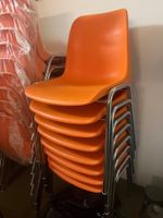 4x Retro Stapelstuhl Orange Chrom Kunststoff Vintage