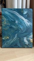 Abstraktes Acrylbild, türkis silber, Leinwandbild 24x30