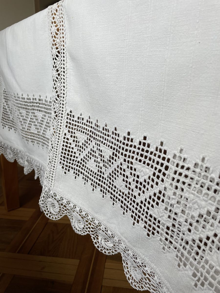 Sonstige Tischwäsche: Tischtuch ca 170x 280cm  Leinen mit Spitzen alt – Gebraucht aus Sirnach von dasrosahaus 3