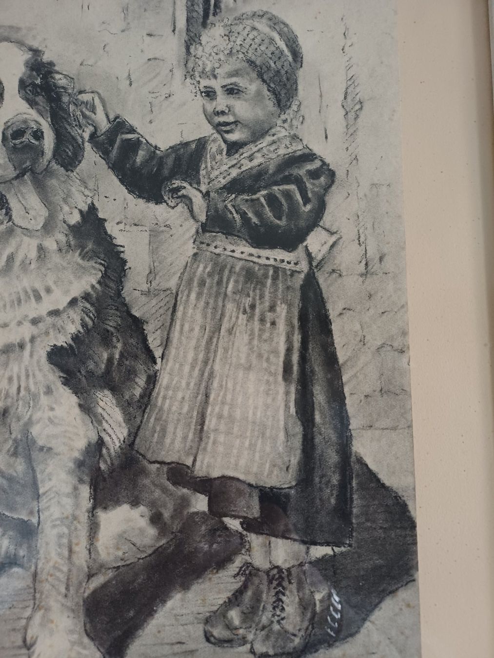 Tableaux: Gemälde Bernhardiner Hund mit kleinen Mädchen Technik mixte – D'occasion à Marly par Rolmax 5