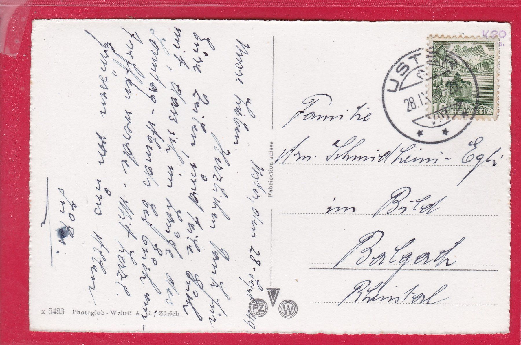 Cartoline postali: USTER, KONSUMHOF, 28.9.1949 – Usato da Oberrieden venduto da Gebirgsstelze 1