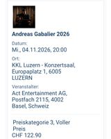 Ticket Andreas Gabalier , KKL Luzern , Mi 4. November 2026