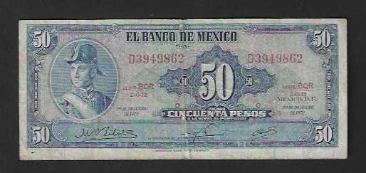 Banknoten: Mexico  50  Pesos    1972  Gebraucht – Gebraucht aus Gordola von coinsandnotes