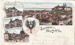 AK Litho  Souvenir Neuchâtel mit Stempel 1898