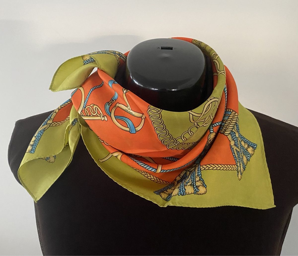 Foulard Carré Vintage Codello En Soie 100% - Bleu - 90x90 Cm - Occasion Très Bon état