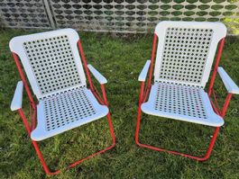 2 Klappstühle rot /weiss,Grand soleil, 60/70 er Jahre Design