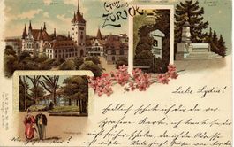 LITHO Gruss aus ZÜRICH Landesmuseum - Promenade - Denkmal