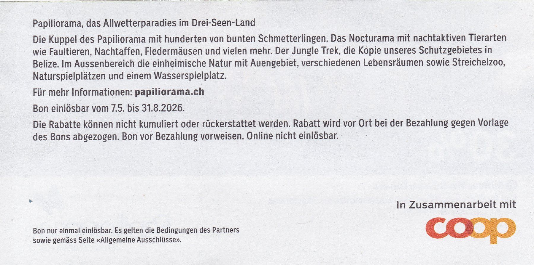 Buoni: Bon Papiliorama Kerzers 30% Rabatt auf 2 Eintritte – Nuovo (secondo la descrizione) da Schliern b. Köniz venduto da joni20 1